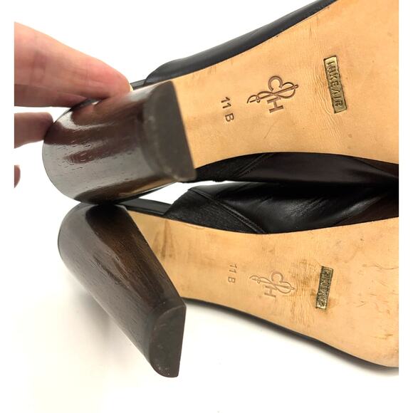Size 11 B | COLE HAAN Stephanie Nike Air Platform Black Leather Clog Mule Heels - Picture 4 of 12